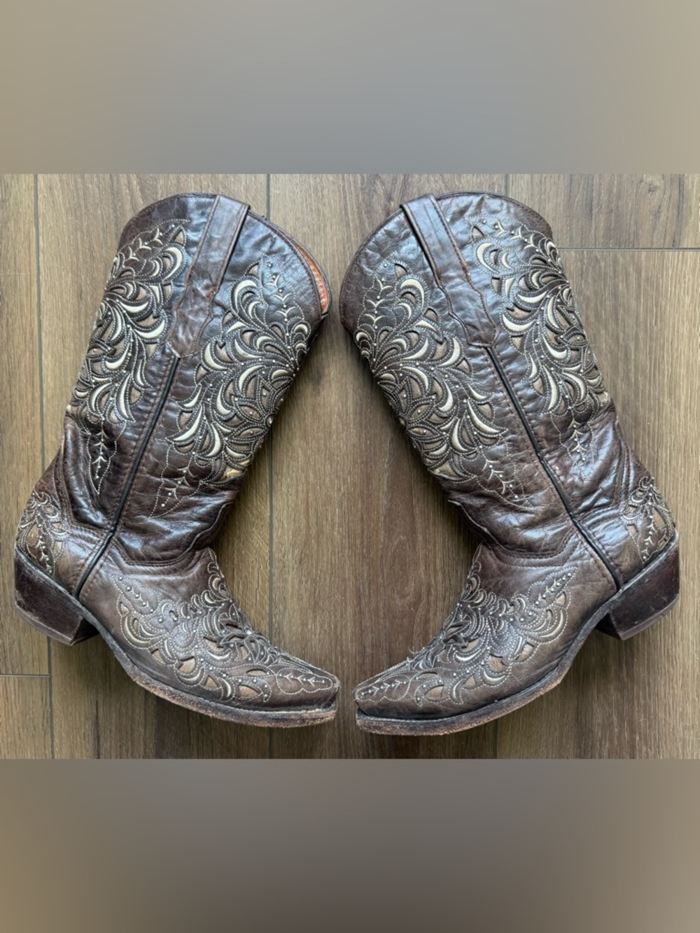Golden Guns Distressed Brown‎ Embroidered/Crystal Western Boots US 7